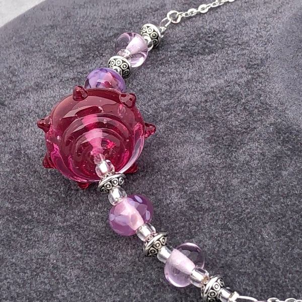 pink lampwork glass beaded necklace