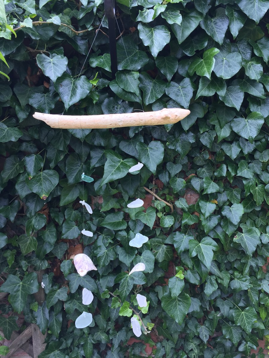 Double strand suncatcher made with driftwood and seaglass