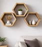 Oak Hexagon Wall Shelves Set of 3 - Floating Wooden Honeycomb Shelves