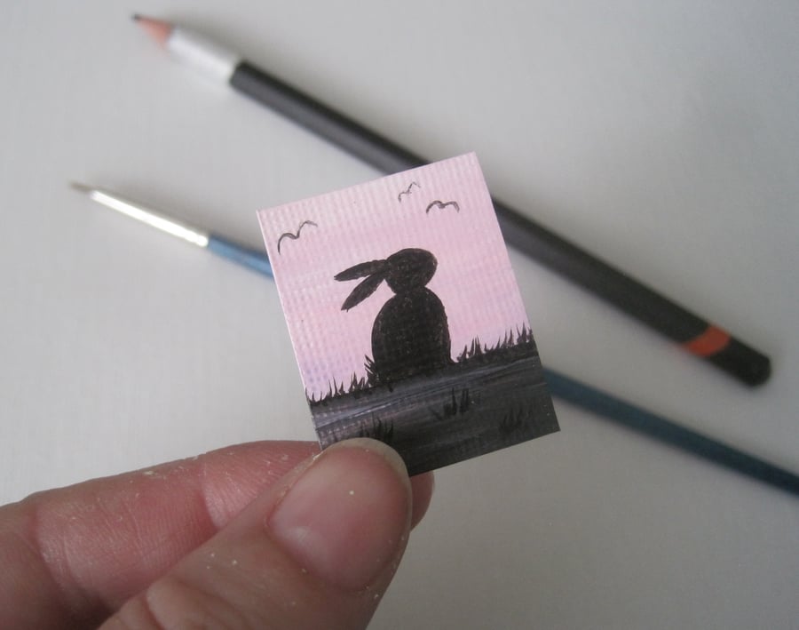 Dolls House Miniature Original Painting Bunny Silhouette