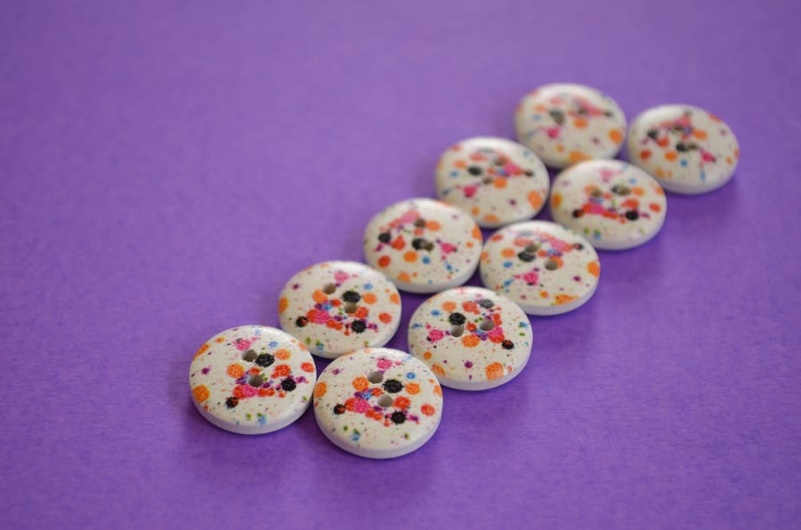 15mm Splatter Buttons Pink Blue Black Orange White 10pk Splat (S1)