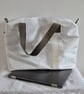 Upcycled Sailcloth Work Bag – Zipped Office Tote with Olive Green Handles - Image 6