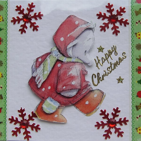 Happy Christmas Hand Crafted Decoupage Christmas Card - Happy Christmas 2986