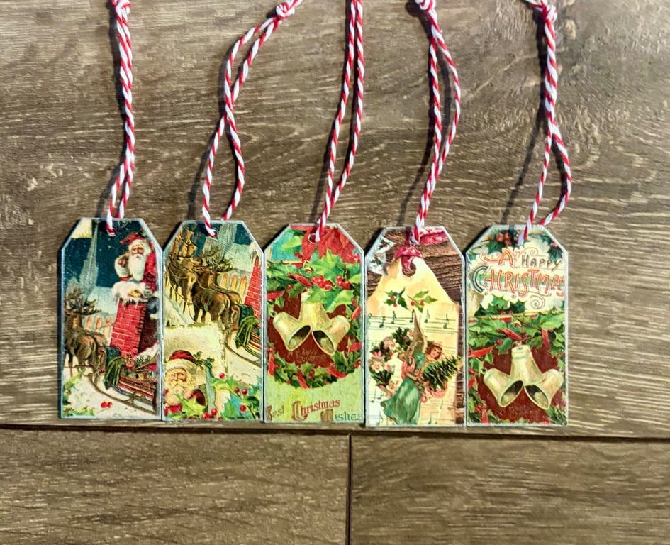 5 Wooden Christmas Vintage Style Gift Tags