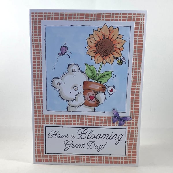 Bear with sunflower birthday card