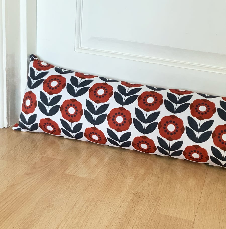 Poppy Fabric Draught Excluder - Dark Blue and Red