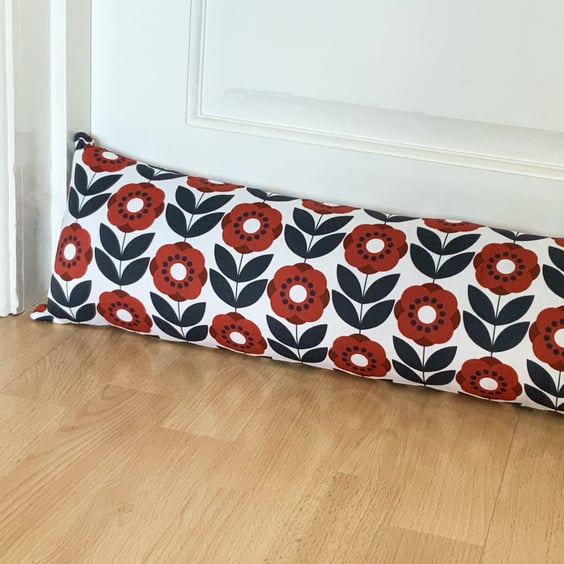 Poppy Fabric Draught Excluder - Dark Blue and Red