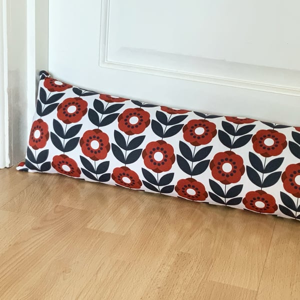 Poppy Fabric Draught Excluder - Dark Blue and Red