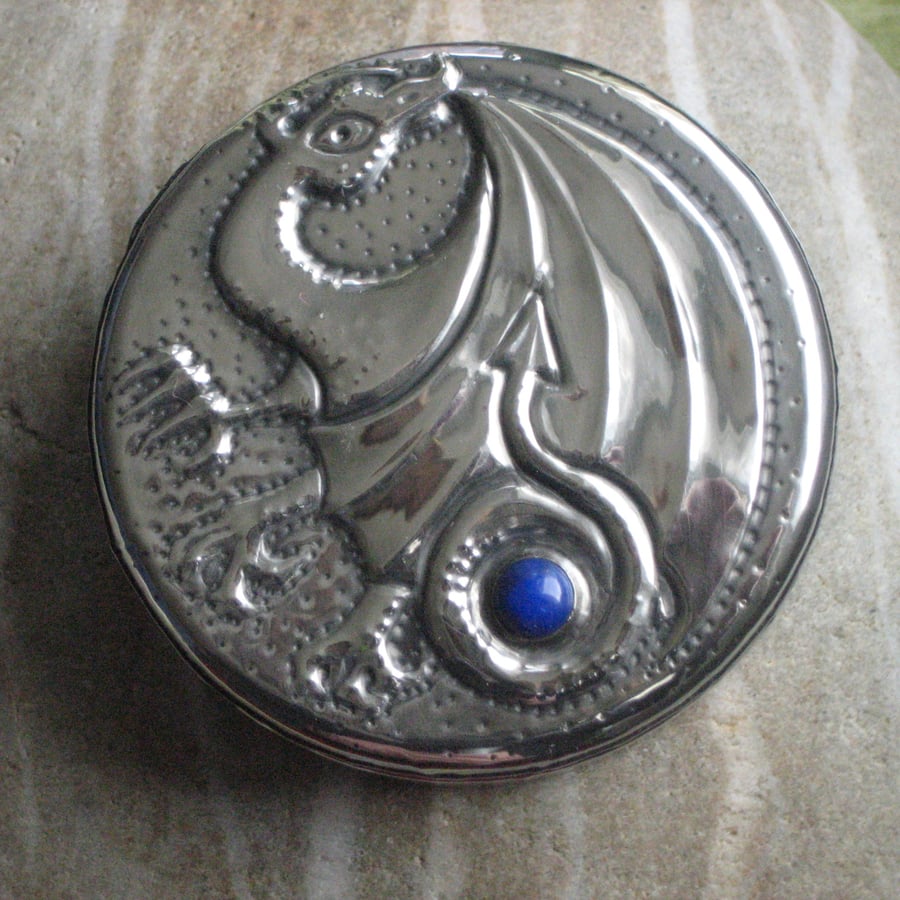 Handmade Lapiz Silver Pewter Box, Dragon Design