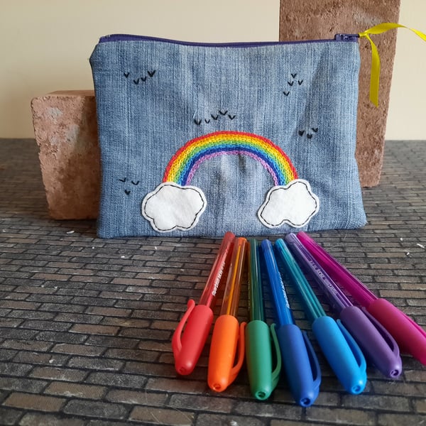 Rainbow Pencil Case - running stitch cloud