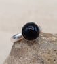 Minimalist Black Onyx ring. Adjustable 925 sterling silver rings for women - Image 1