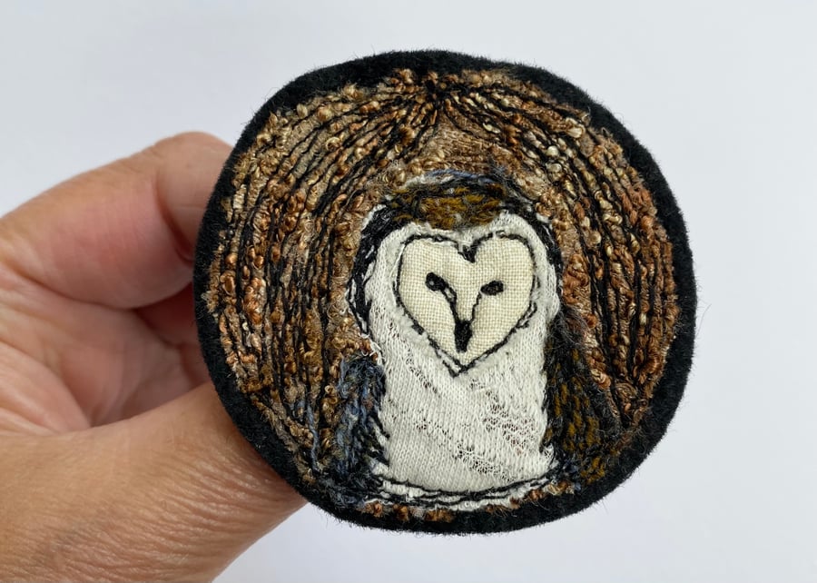 Up-cycled owl in a tree brooch pin or badge. 