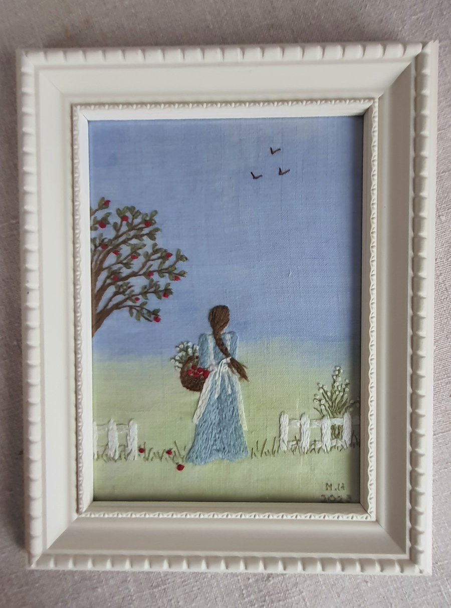 Embroidered Picture - Gathering Apples