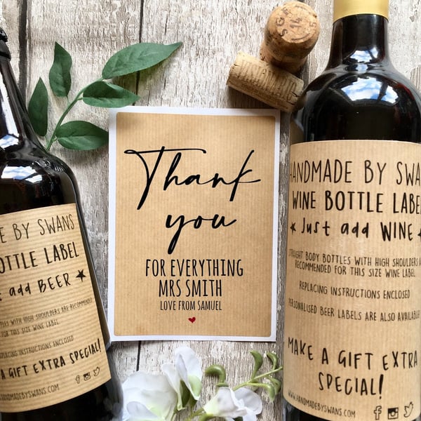 wine bottle label, teacher gift, thank you teacher wine label,Childminder gift, 