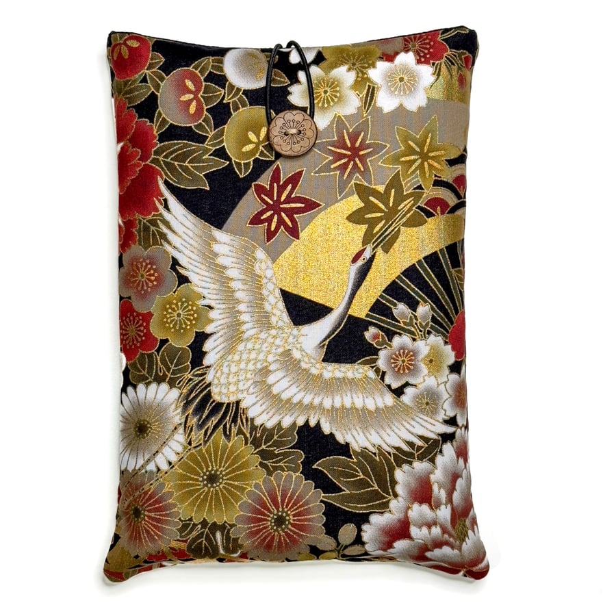 Crane, Fan & Floral Book Sleeve – Japanese Cotton Book Protector