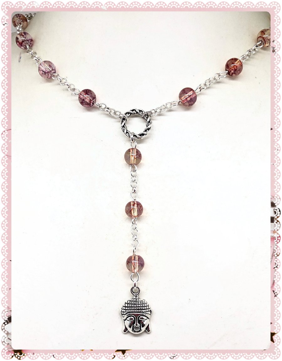 One of a Kind Beaded Y shaped Buddha necklace 