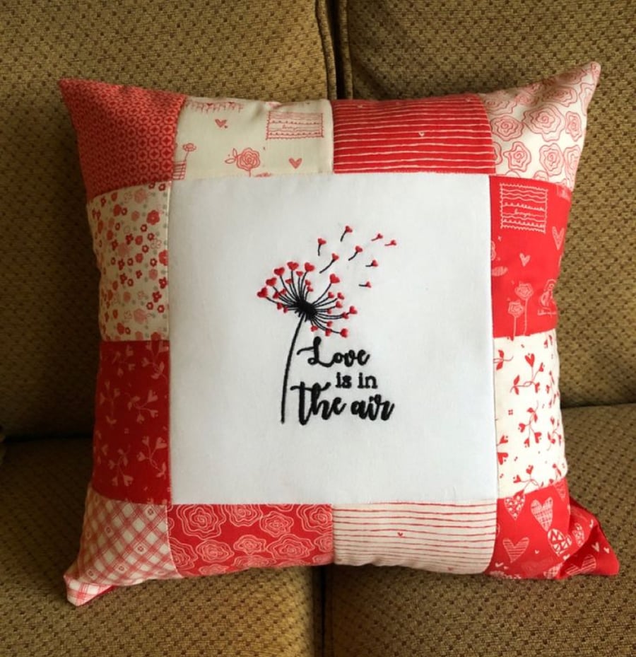 Handmade Embroidered Cushion with Love is in the Air Motif