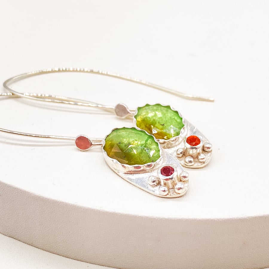 Grossular Garnet with Sapphire Silver Earrings