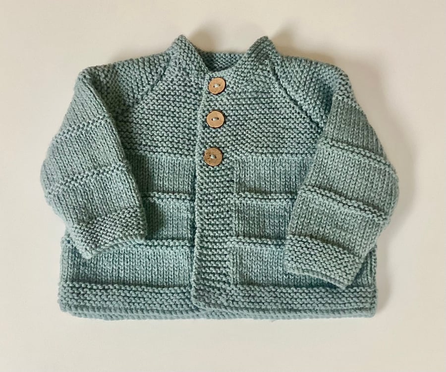Baby cardigan 0-3 months soft green grey colour