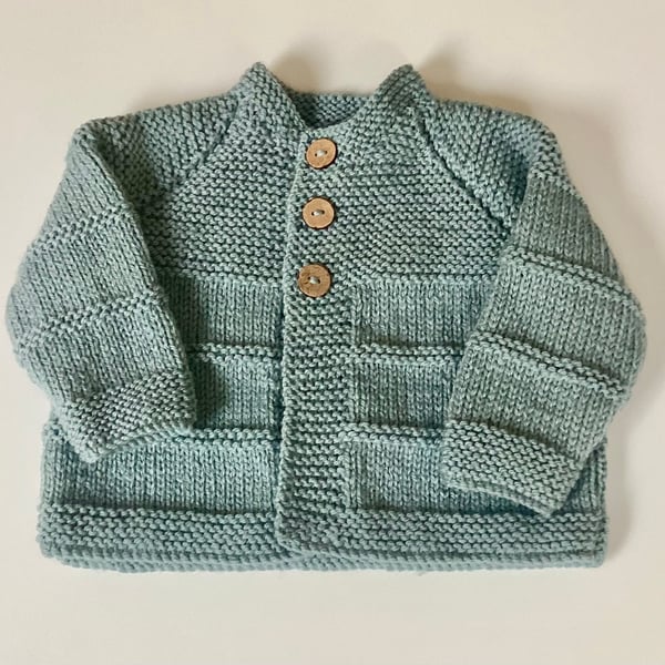 Baby cardigan 0-3 months soft green grey colour