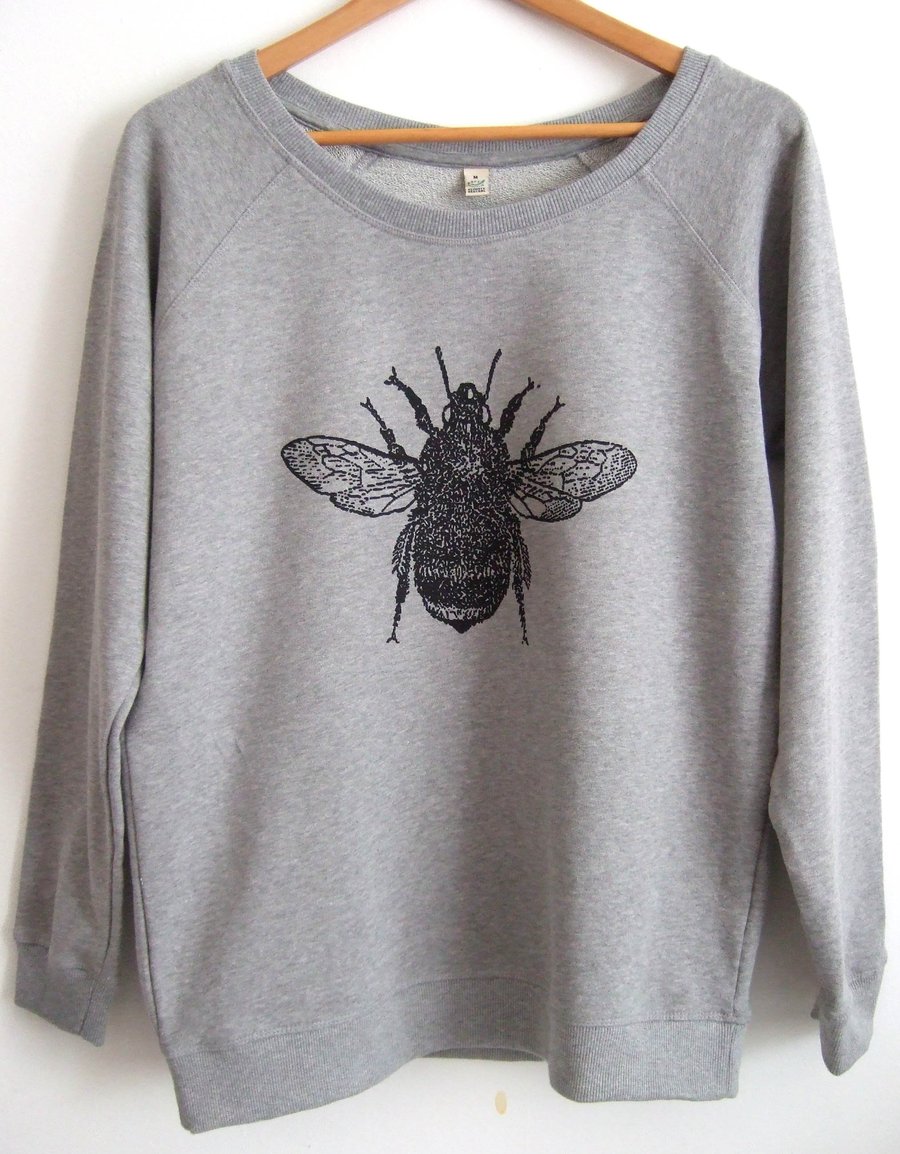 Bumble Bee Womens light grey raglan sweatshirt organic cotton Big Bee print