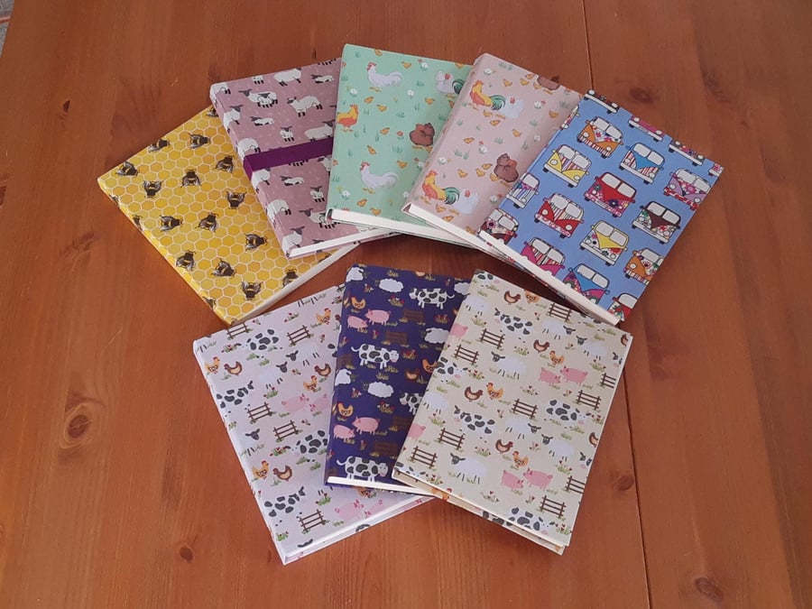 Handmade fabric cover journal with a matching bookmark, A5 notebook