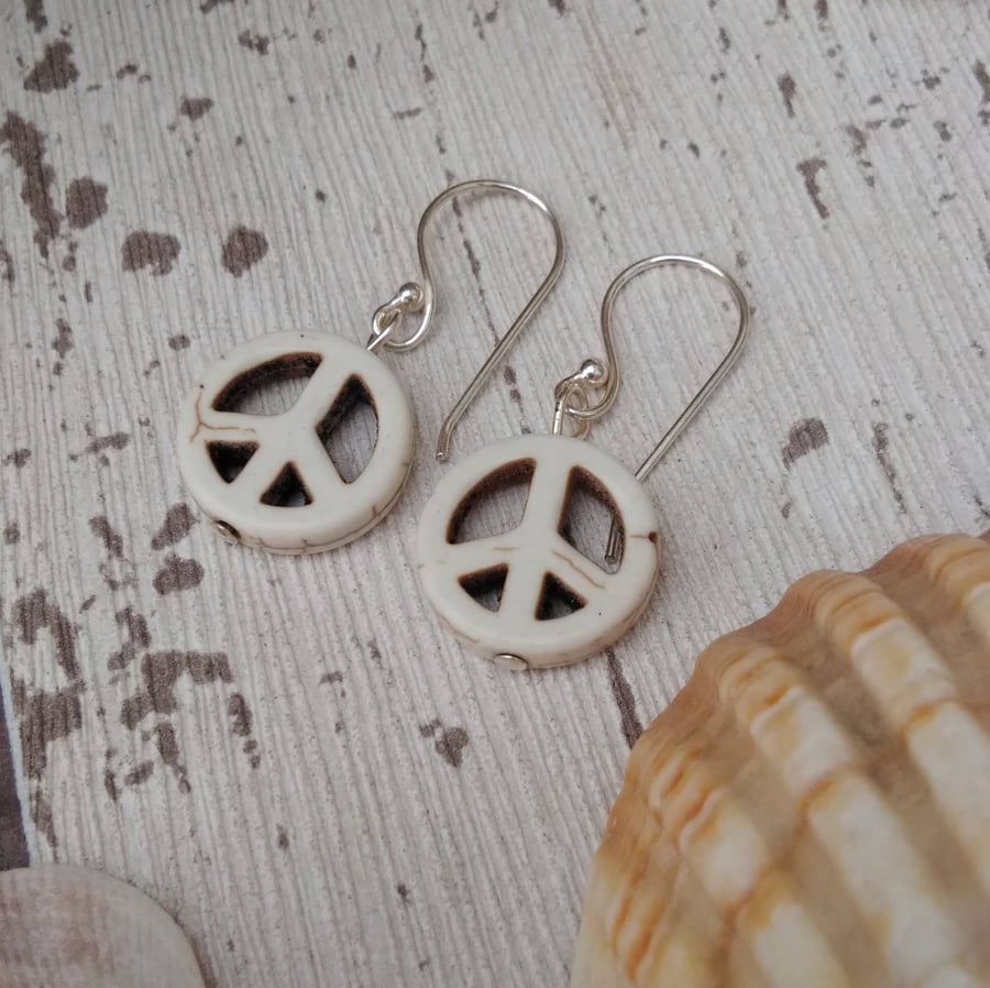 Peace Earrings Hippie Jewellery Peace Stone Earrings, Circle Earrings, 