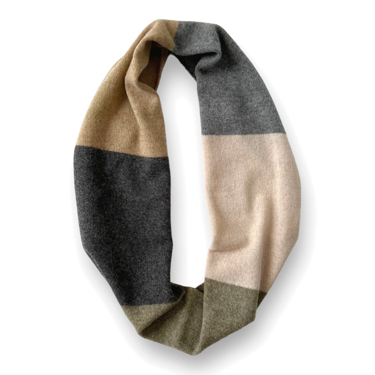 Colourblock Infinity Scarf - Grey Camel Ecru