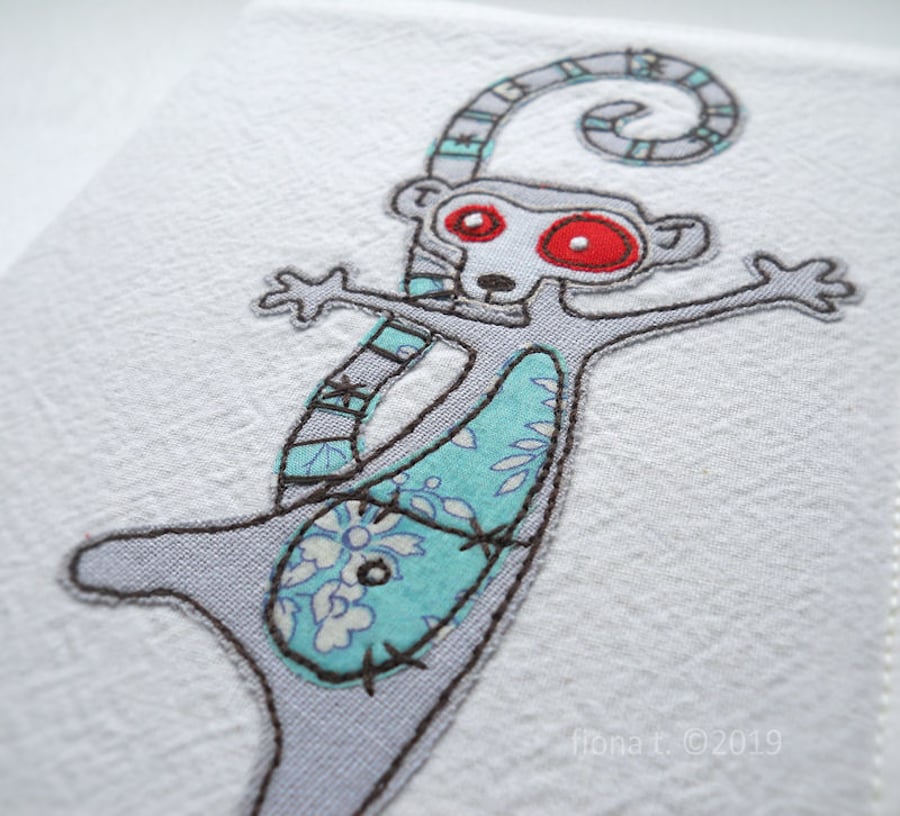 freehand embroidered zombie lemur fabric sketchbook A6
