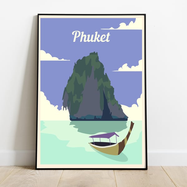 Phuket retro travel poster, Phuket wall print, Thailand travel poster