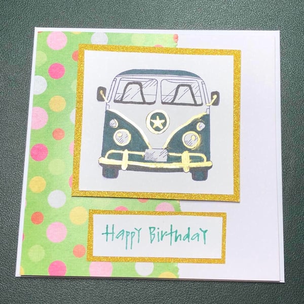 Green camper van birthday card