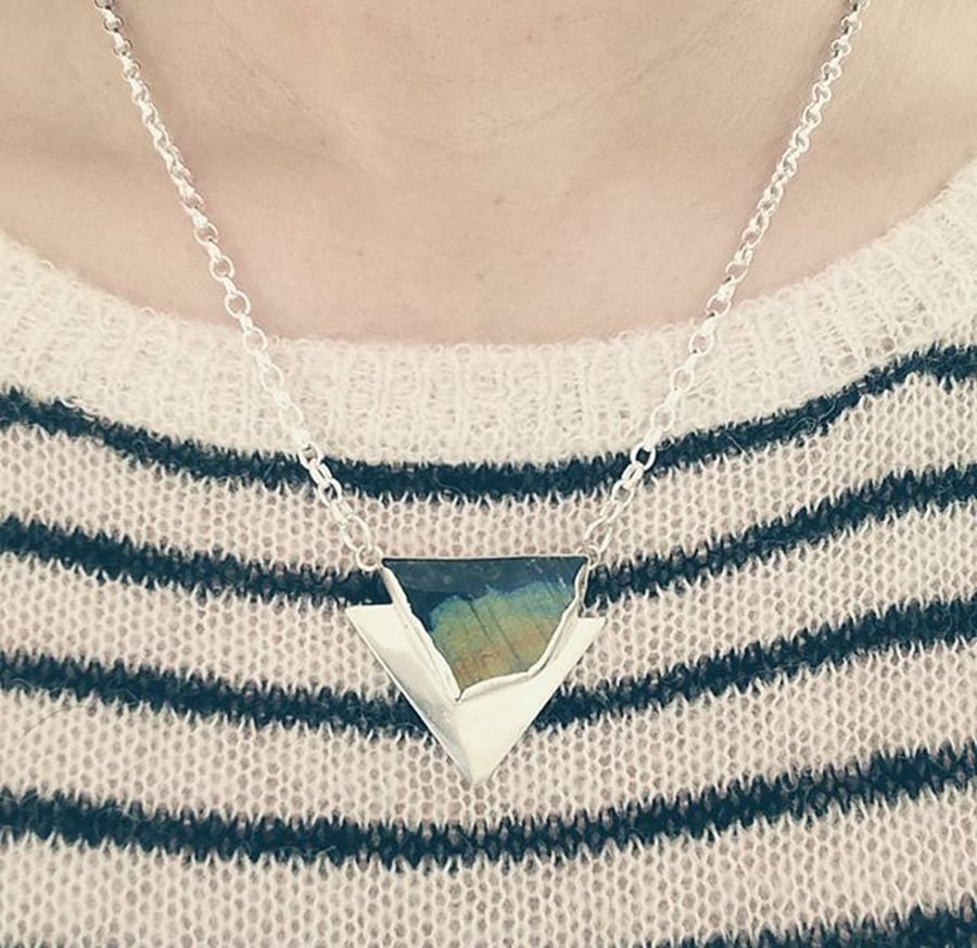 Dawn silver labradorite geometric necklace
