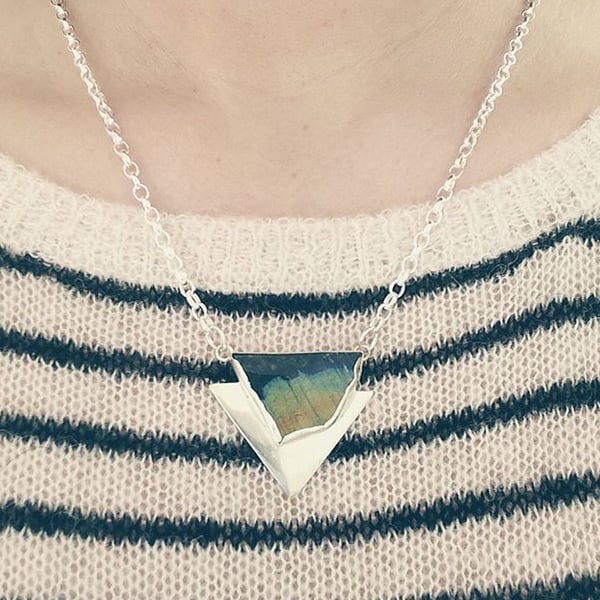Dawn silver labradorite geometric necklace