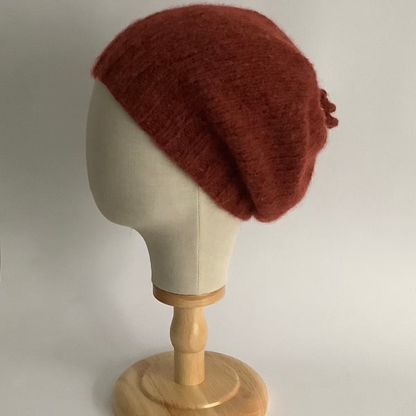 SLOUCH BEANIE hat .'Elodie' .Luxury alpaca, merino wool blend . Rust.