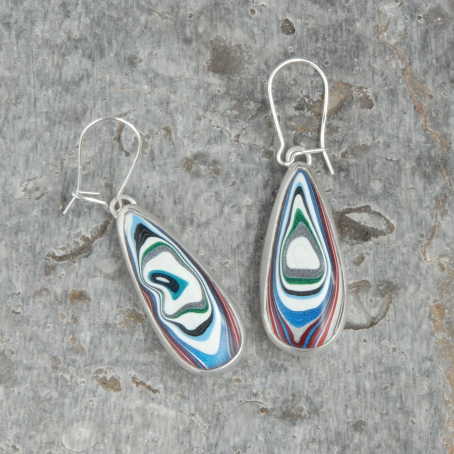 Harley fordite and silver drop earrings