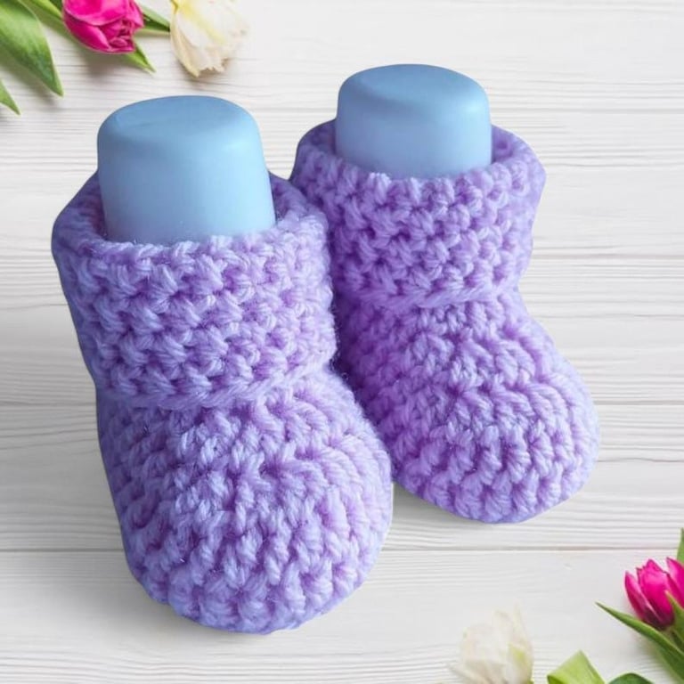Lilac Crochet Baby Booties Handmade Newborn Shoes 0 to 3 Months