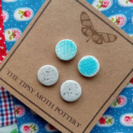Handmade porcelain clay earrings studs silver plated fittings 2 pairs