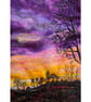 Embroidered sunrise sky with trees wet felting wall art. 