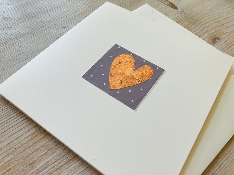 Hand made card, blank card, gold leaf Loveheart  design