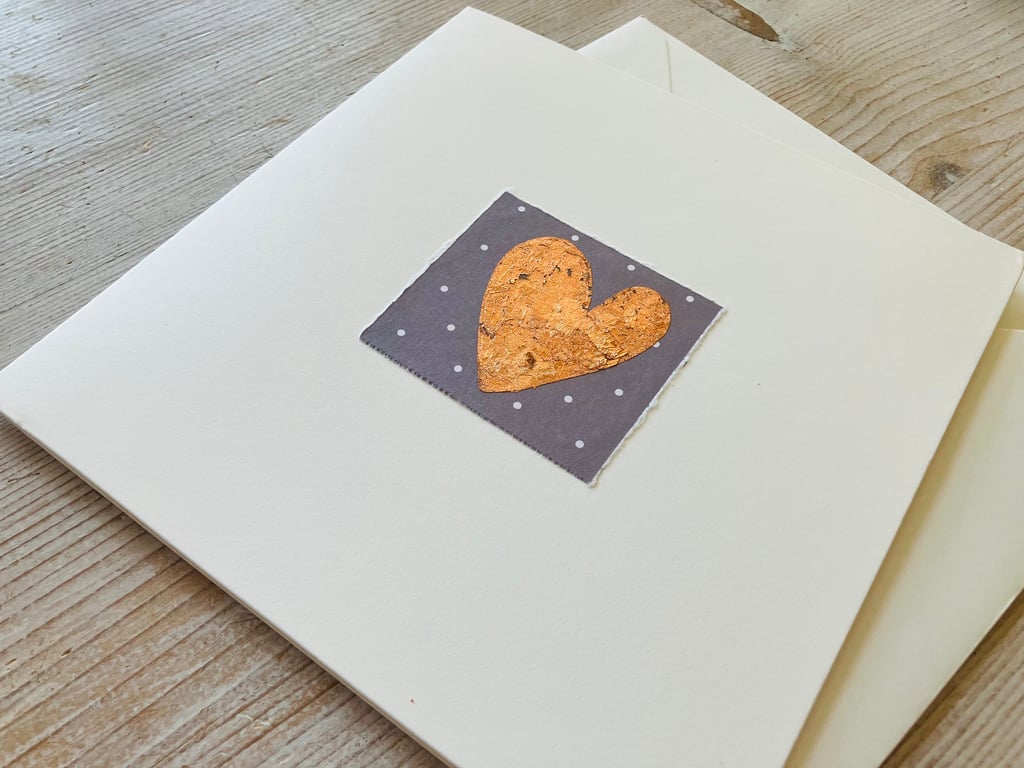 Hand made card, blank card, gold leaf Loveheart  design