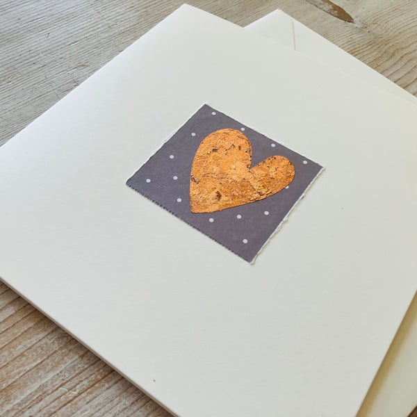 Hand made card, blank card, gold leaf Loveheart  design