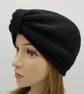 Handmade knitted turban for women, black hat, front knotted turban hat - Image 2