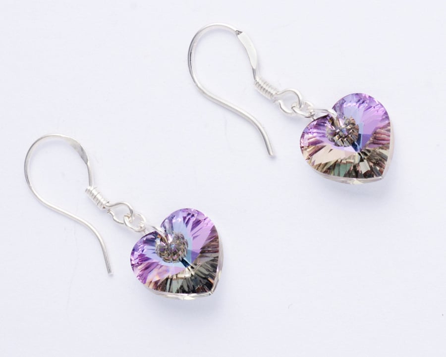 Lilac AB Swarovski Crystal Heart Earrings