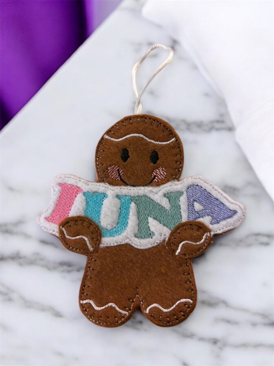 Personalised gingerbread lady with name Luna Embroidered Hanging Keepsake
