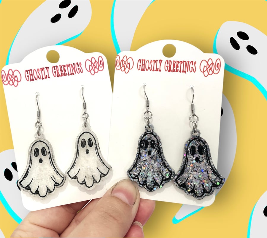 Sparkly ghost earrings, Halloween drop earrings, witchy jewellery 