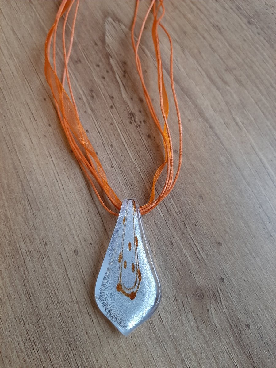 Handmade glass pendent teardrop with ribbon necklace