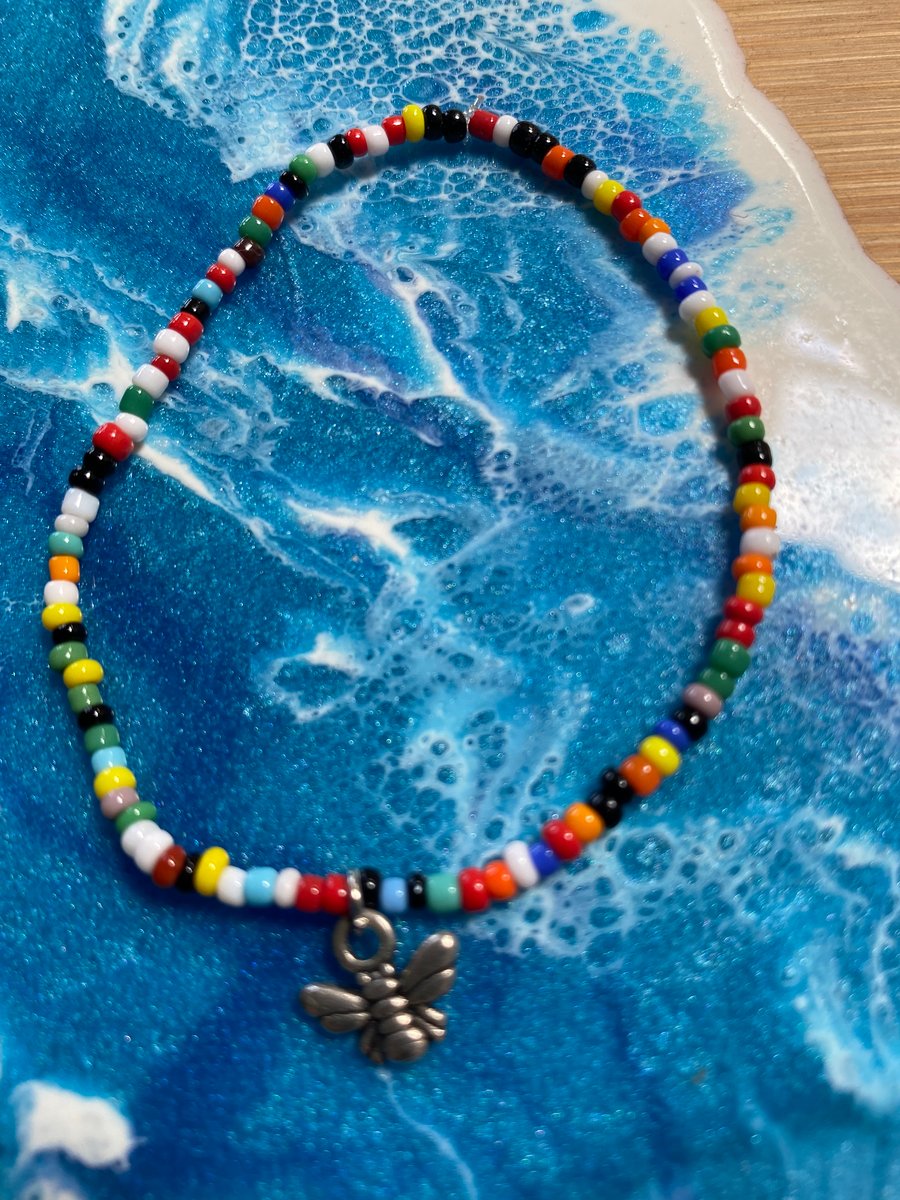 Rainbow Bead Bracelet with Bee (426)