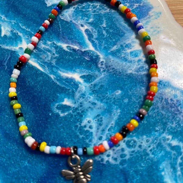 Rainbow Bead Bracelet with Bee (426)