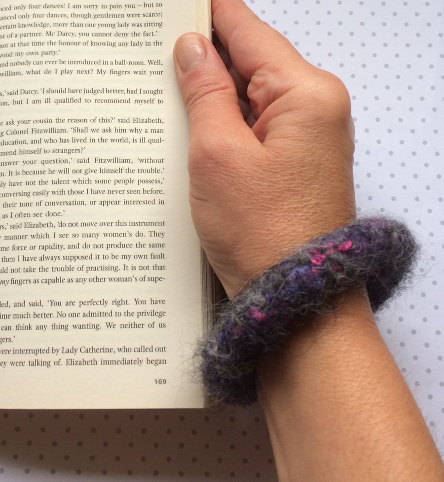 FELTED (wool ,alpaca blend) bracelet , bangle, charcoal ... ready to ship...