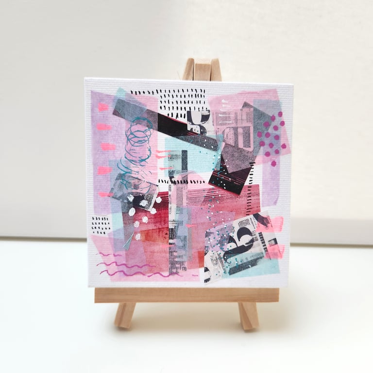 Original work on canvas, Small Abstract Art Painting Collage